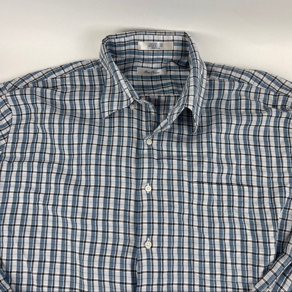 Alan Flusser Button Up Shirt Mens XL Blue Black Plaid - Picture 3 of 8